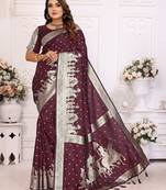 Wine color bandhej weaving kochi blended silk saree with blouse