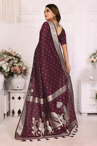 Wine bandhej weaving kochi blended silk blend saree with blouse