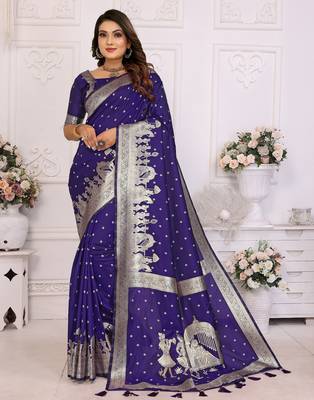 Blue color bandhej weaving kochi Blended silk blend saree with blouse 1