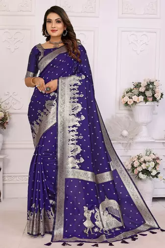 Blue color bandhej weaving kochi Blended silk saree with blouse