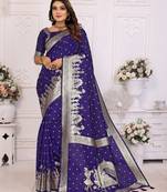 Blue color bandhej weaving kochi Blended silk saree with blouse