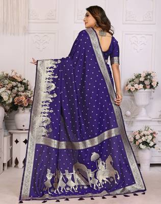 Blue color bandhej weaving kochi Blended silk blend saree with blouse 2