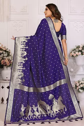 Blue color bandhej weaving kochi Blended silk blend saree with blouse