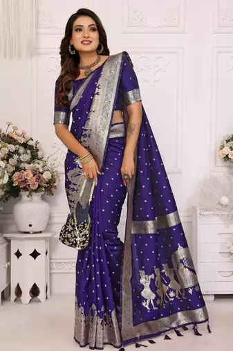 Blue color bandhej weaving kochi Blended silk blend saree with blouse