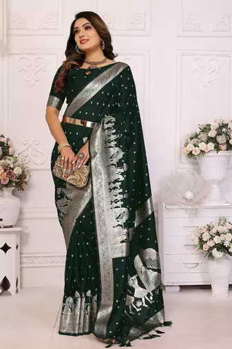 Green color bandhej weaving kochi blended silk saree with blouse