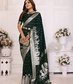 Green color bandhej weaving kochi blended silk saree with blouse