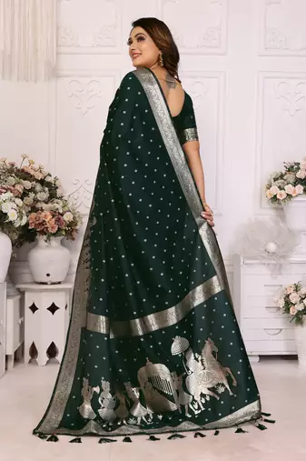 Green color bandhej weaving kochi blended silk blend saree with blouse