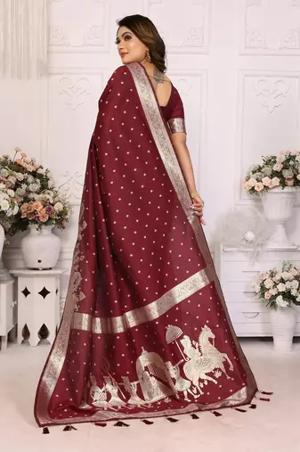 Maroon color bandhej weaving kochi blended silk blend saree with blouse