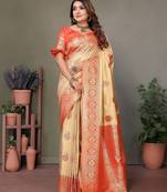 Orange color viscose Blended silk weaving butties saree with blouse