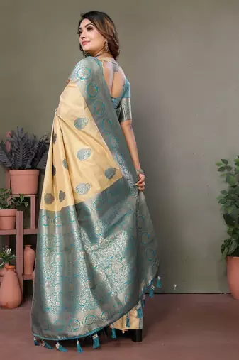Sky blue viscose blended silk blend weaving butties saree with blouse