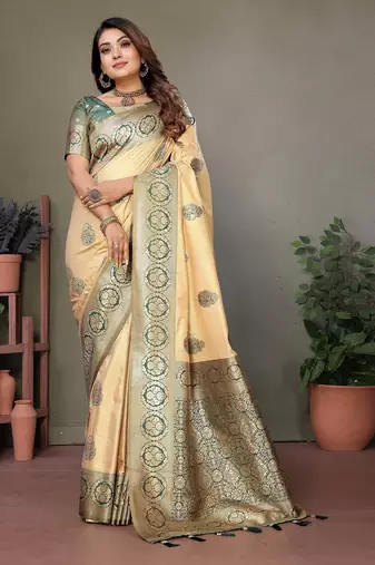 Green color viscose Blended silk weaving butties saree with blouse