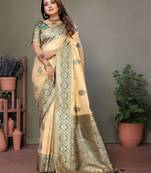 Green color viscose Blended silk weaving butties saree with blouse