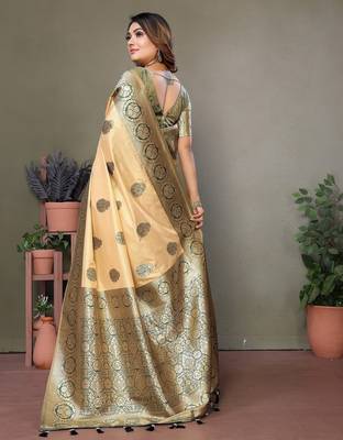 Green color viscose Blended silk blend weaving butties saree with blouse 2