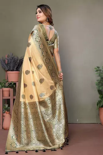 Green color viscose Blended silk blend weaving butties saree with blouse