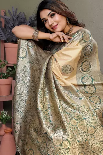 Green color viscose Blended silk blend weaving butties saree with blouse