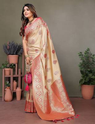 Pink color viscose Blended silk blend weaving butties saree with blouse 1