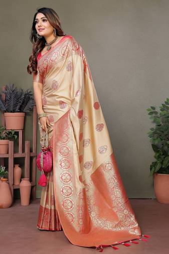 Pink color viscose Blended silk weaving butties saree with blouse