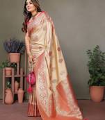 Pink color viscose Blended silk weaving butties saree with blouse