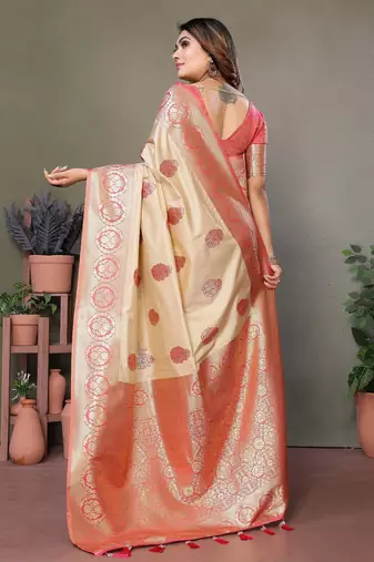 Pink color viscose Blended silk blend weaving butties saree with blouse