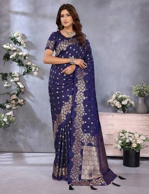 Navy color gala weaving Blended silk blend saree with blouse 1