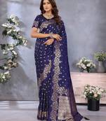 Navy color gala weaving Blended silk saree with blouse