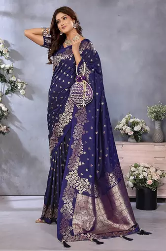 Navy color gala weaving Blended silk blend saree with blouse