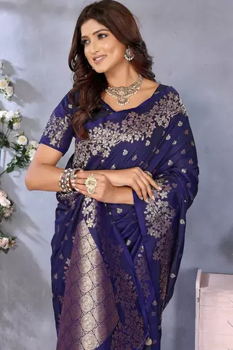 Navy color gala weaving Blended silk blend saree with blouse
