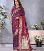 Wine color gala weaving blended silk saree with blouse
