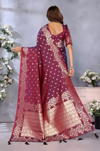 Wine color gala weaving blended silk blend saree with blouse