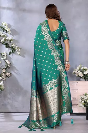 Sea green color gala weaving Blended silk blend saree with blouse