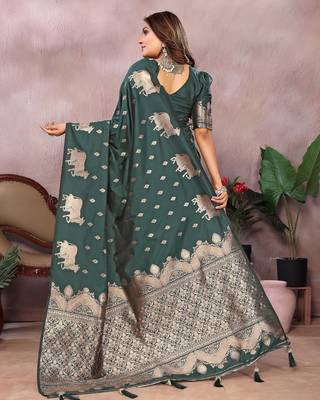 Green gala weaving Blended silk blend saree with blouse 2