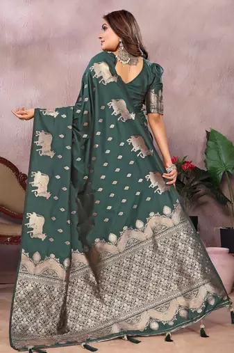 Green color gala weaving Blended silk blend saree with blouse