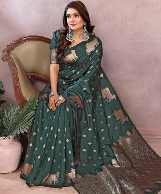 Green gala weaving Blended silk blend saree with blouse 3