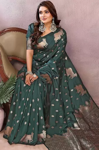 Green color gala weaving Blended silk blend saree with blouse