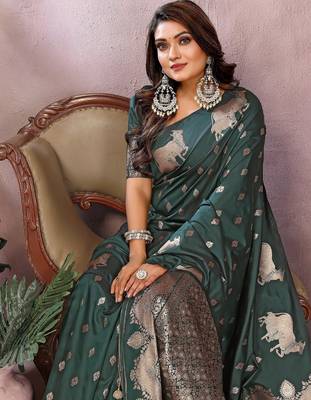 Green gala weaving Blended silk blend saree with blouse 4