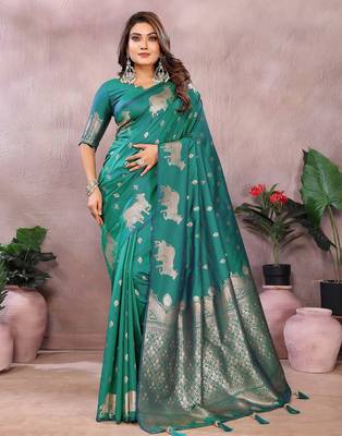 Sky color gala weaving Blended silk blend saree with blouse 1