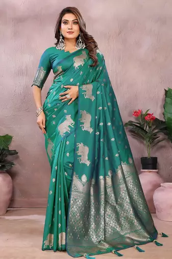 Sky color gala weaving Blended silk saree with blouse