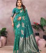 Sky color gala weaving Blended silk saree with blouse