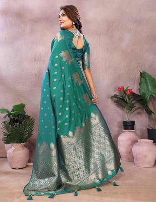 Sky color gala weaving Blended silk blend saree with blouse 4
