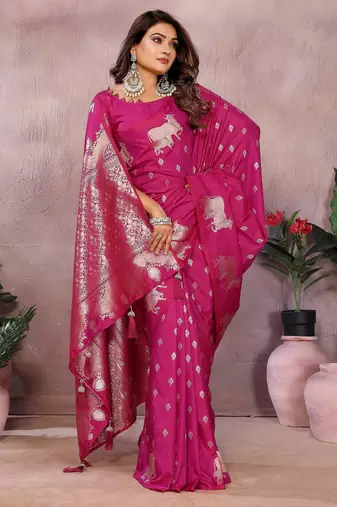 Pink color gala weaving Blended silk blend saree with blouse