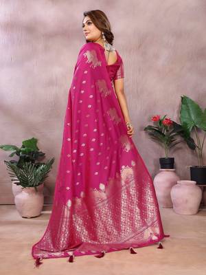Pink color gala weaving Blended silk blend saree with blouse 4