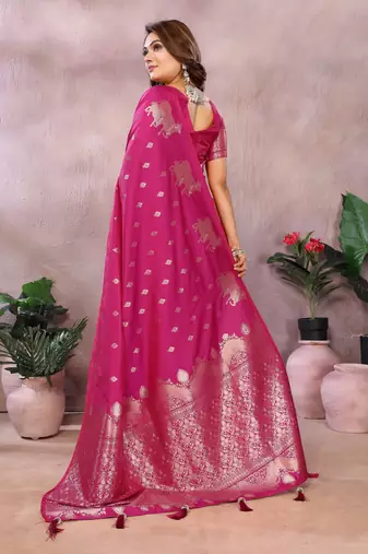 Pink color gala weaving Blended silk blend saree with blouse