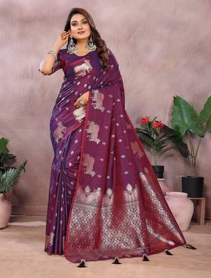 Wine color gala weaving Blended silk blend saree with blouse 1