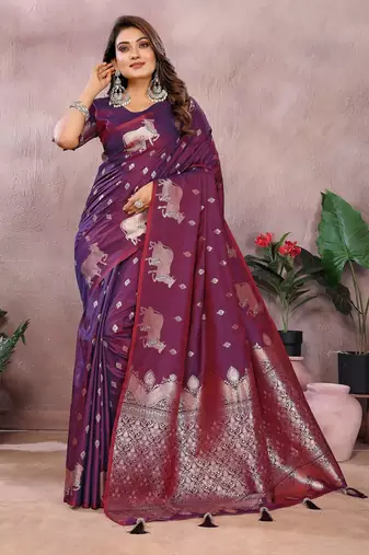Wine color gala weaving Blended silk saree with blouse