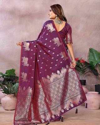 Wine color gala weaving Blended silk blend saree with blouse 2