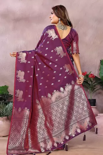 Wine color gala weaving Blended silk blend saree with blouse