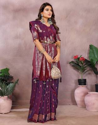 Wine color gala weaving Blended silk blend saree with blouse 3