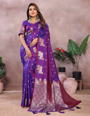 Purple color gala weaving Blended silk blend saree with blouse 1