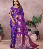Purple color gala weaving Blended silk saree with blouse