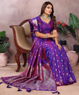 Purple color gala weaving Blended silk blend saree with blouse 3